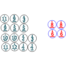 A LightBurn file: the number tokens, 2 to 12, with their probability dots