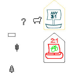 A LightBurn file: the harbor tokens, 3:1 and 2:1, and the resource symbols