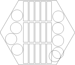An SVG file: a hexagonal tray with slots for the cards and wells for the tokens